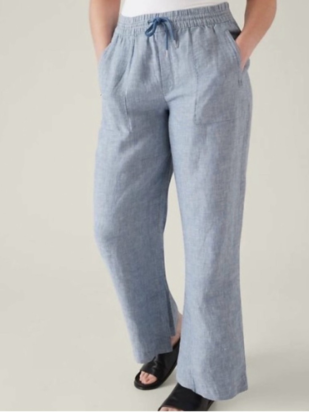 Athleta Cabo Linen Wide Leg Pant Chambray Blue Drawstring Women’s Size 6 - Picture 3 of 15
